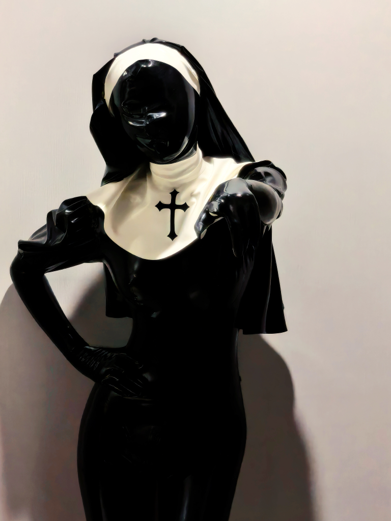 桃芝：黑白修女胶衣 Cosplay，极致神秘与优雅的视觉盛宴